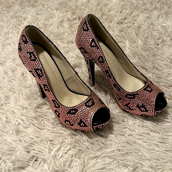 Shoes Black And Light Pink Bedazzled 5 Inch Peep Toe Heels Poshmark